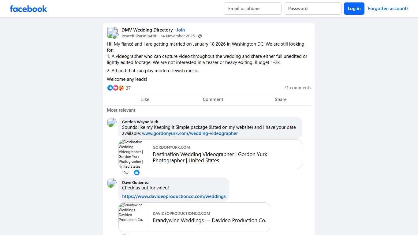 DMV Wedding Directory Hi! My fiancé and I are getting married on January 18 2026 in Washington DC Facebook